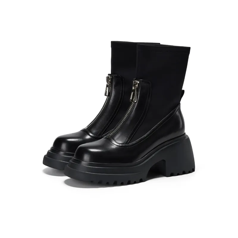 GG CC Elasticity Boots Slimming Boots Casual Ankle Boots 8cm Women's Black-2