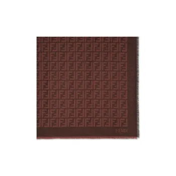 FENDI Wool Velvet Viscose Metallic Polyester Knit Scarves Women's Brown