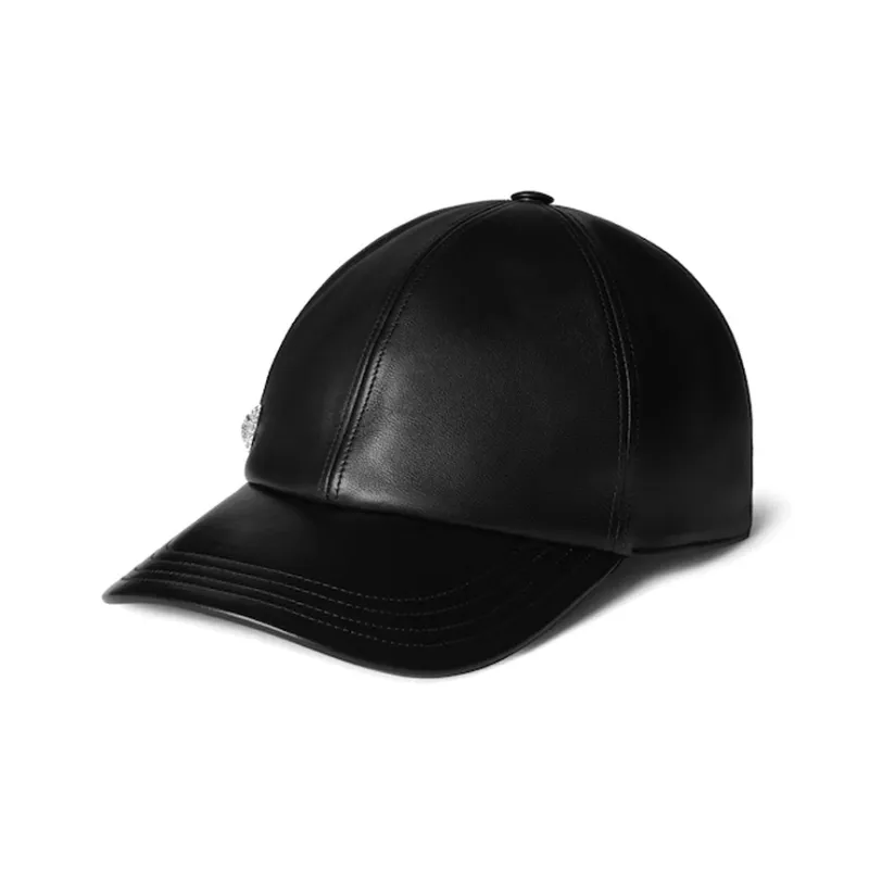 GUCCI Leather Cotton Baseball Caps Women's Black-0