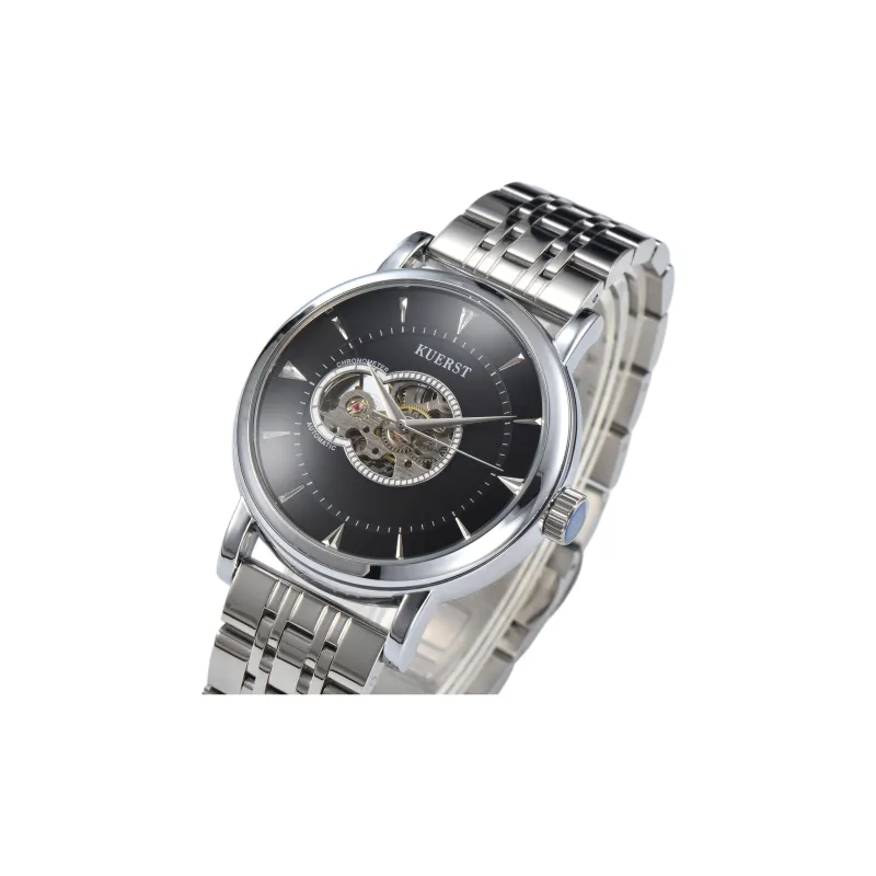 KUERST Automatic Mechanical Movement Steel Strap Watch Men's Watches Cut Out Dial-5