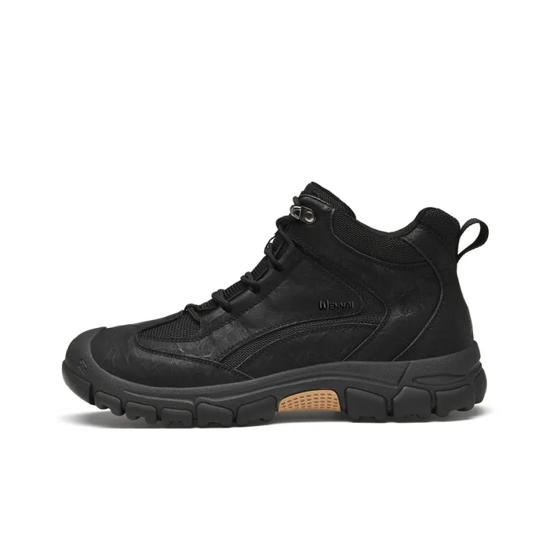 Wen Nai Wear Resistant Cushioning Height Increasing Slip Resistant Short Outdoor Boots Men's Black-0