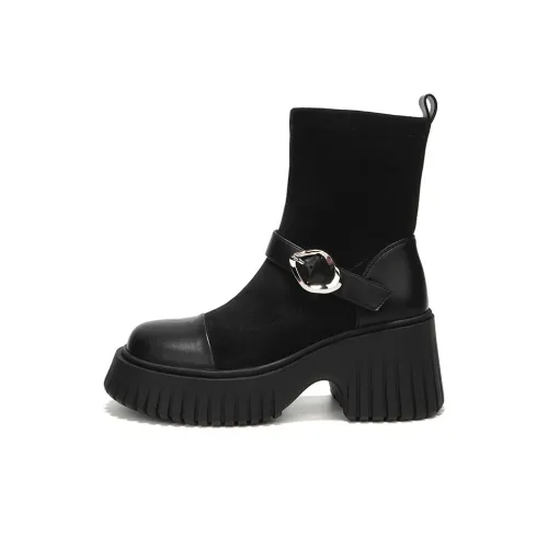 WEISHIBANGWEI Ankle Boots 7.5CM Women's Black