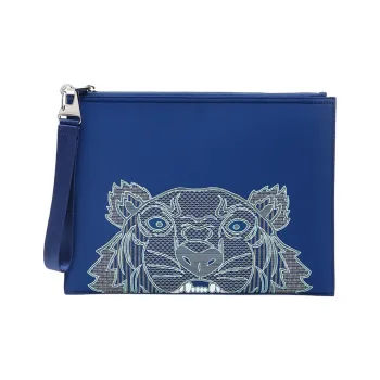 KENZO Classic Tiger Head Leather Bonded Polyester Clutch Men's Blue
