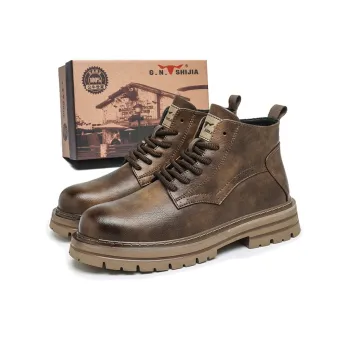 G.N.SHIJIA Biker Combat Boots Ankle Boots Platform Low Top Men's