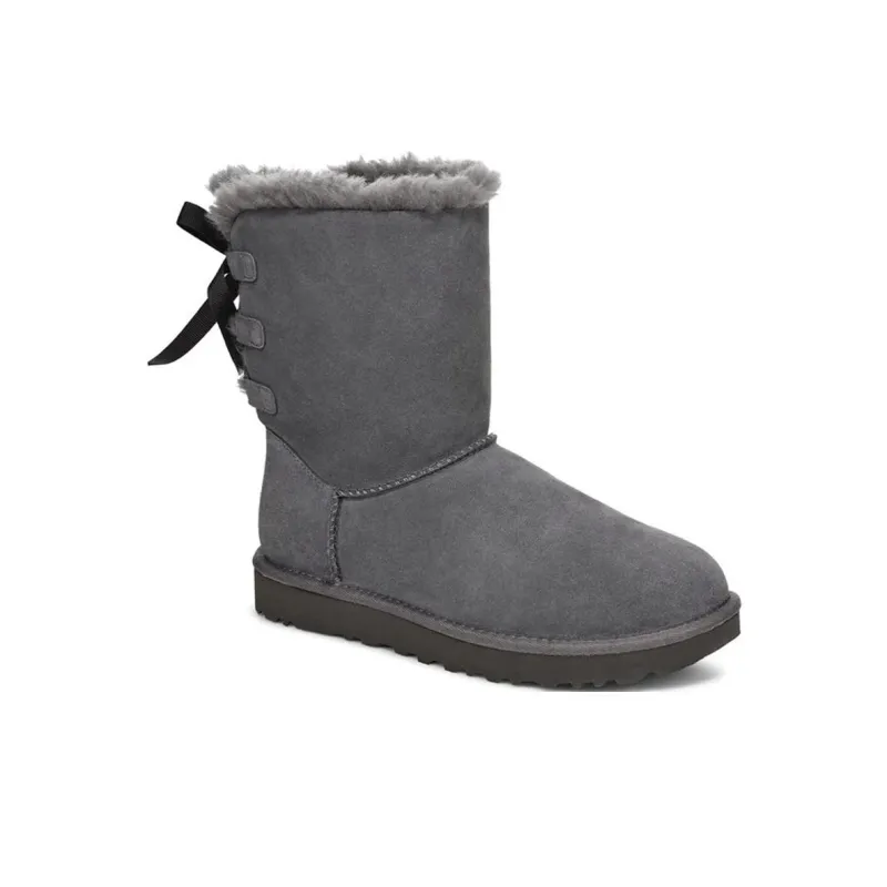 UGG Short Bow Stiefel Fleece Lined Gray Women's-2