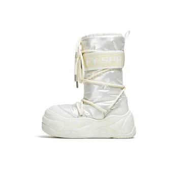 FY SPR Wifi Warm Water Resistant Height Increasing Crew Snow Boots Women's Ecru