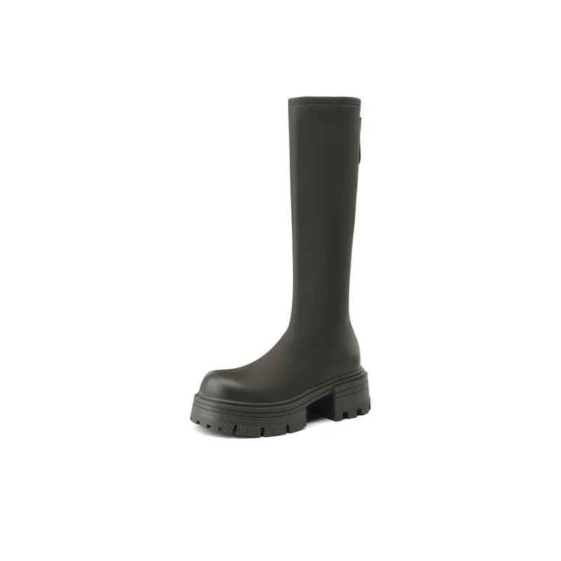 JOSINY Minimalist Style Versatile Fashion Apparel Boots Not Over The Knee Knight Boots Knee high Boots Women's Khaki-0