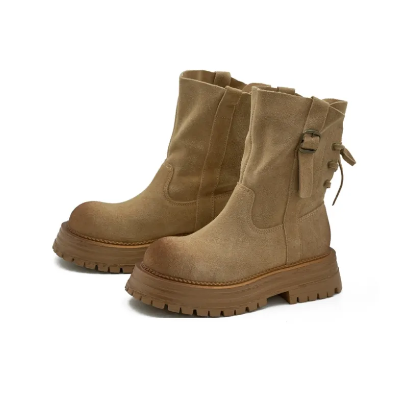 Little Sue Trendy Versatile Back Lace-Up Maillard Style Platform Martin Boots Ankle Boots Women's-1