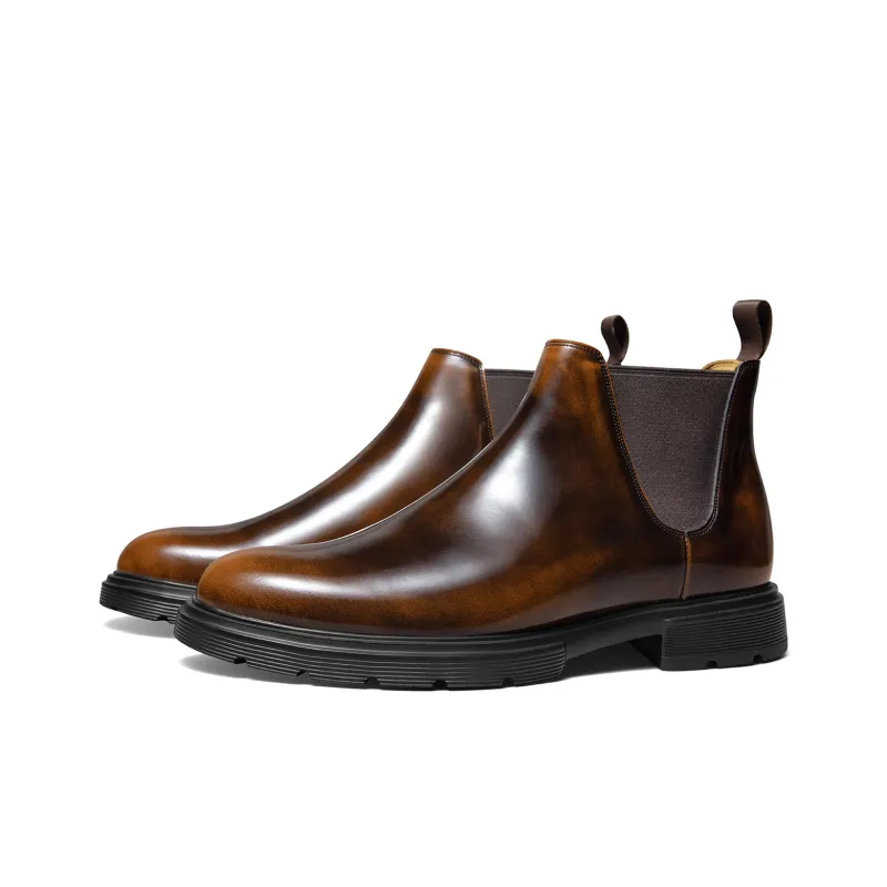 THOM WILLS British Business Versatile Formal Wear Leather Boots Short Chelsea Boots Men's Dark Brown Repainted-1