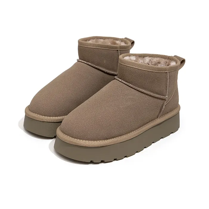 Feiyue Warm Wear-Resistant Cushioning Height Increasing Slip-Resistant Short Snow Boots Women's Khaki-4