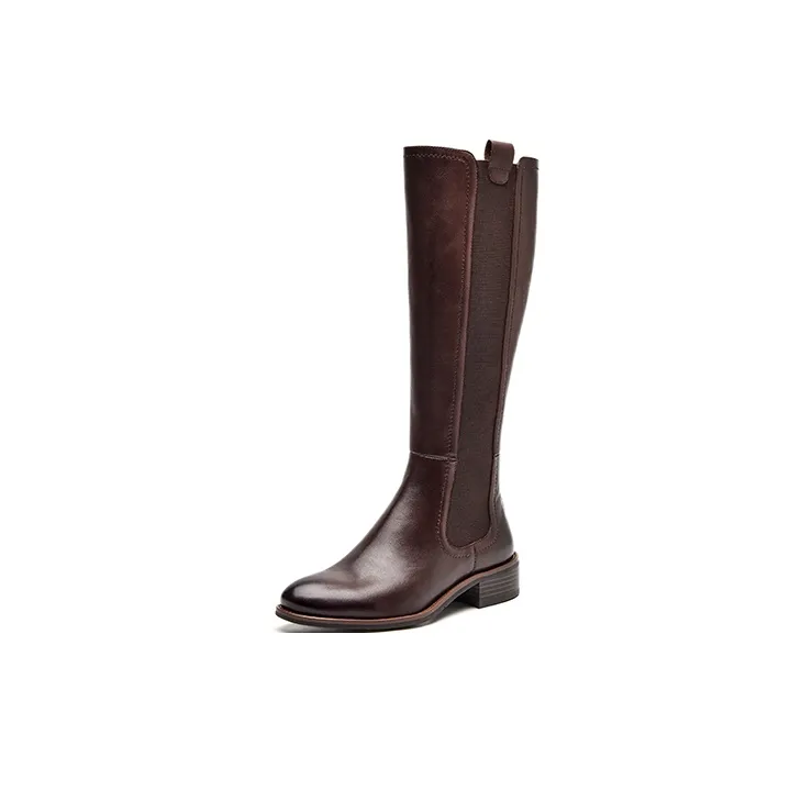 Beau Today Leather Embossed Color Change Knee-high Boots 3.8cm Women's Cocoa Coffee-1