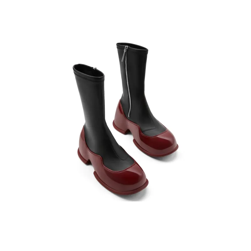 CHARLES&KEITH Small CK Ankle Boots 6cm Women's Black/Red Red-5