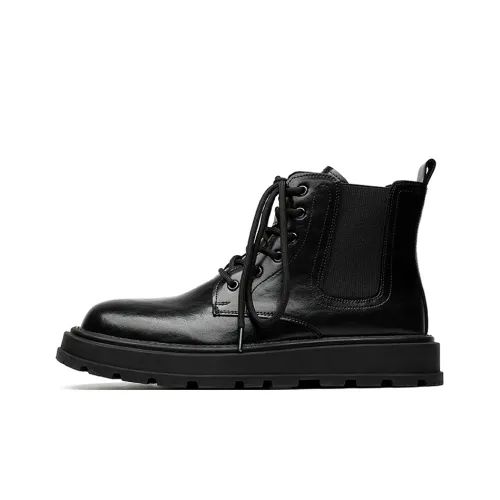 SHUPATE Lace-Up Short Chelsea Boots Platform Men's Black