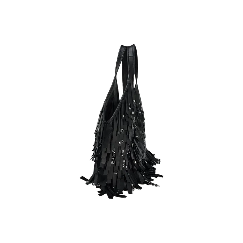 ZARA Sheepskin Tote Bag Shopping Bag Handbag Shoulder Bag Large Size Women's Black-3