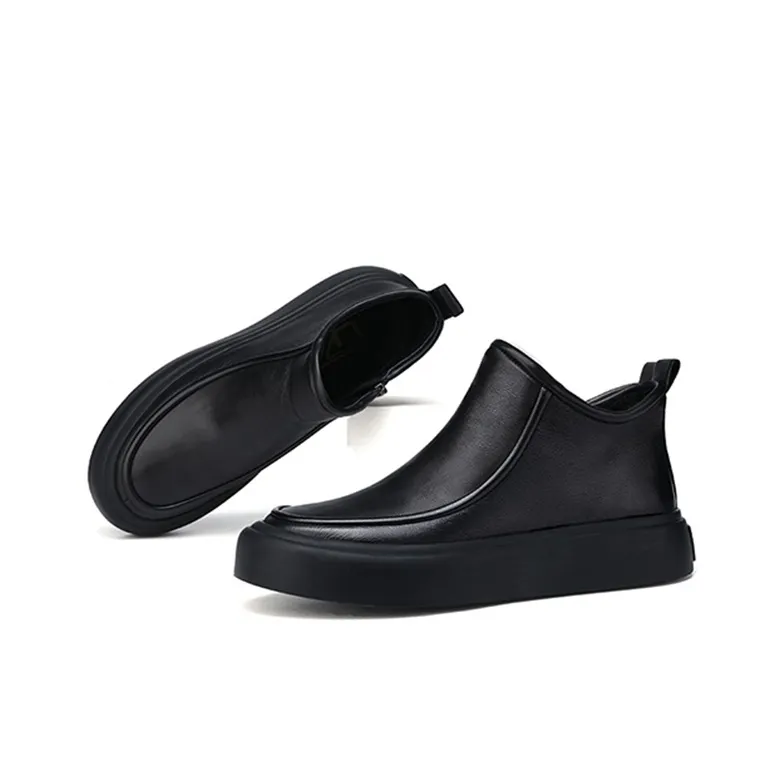 WEISHIBANGWEI Ankle Boots Medium Heel Men's Black-4