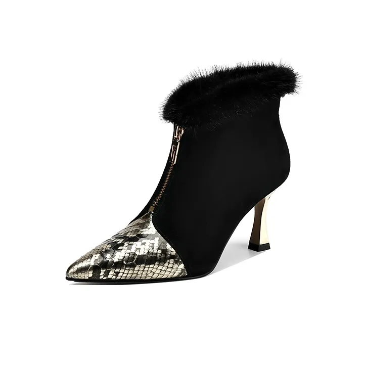 Bai Shiting Ankle Boots 7.5cm Women's Black-5