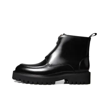THOM WILLS Trendy Versatile Zip Closure Business Casual Leather Boots Ankle Boots Men's Black