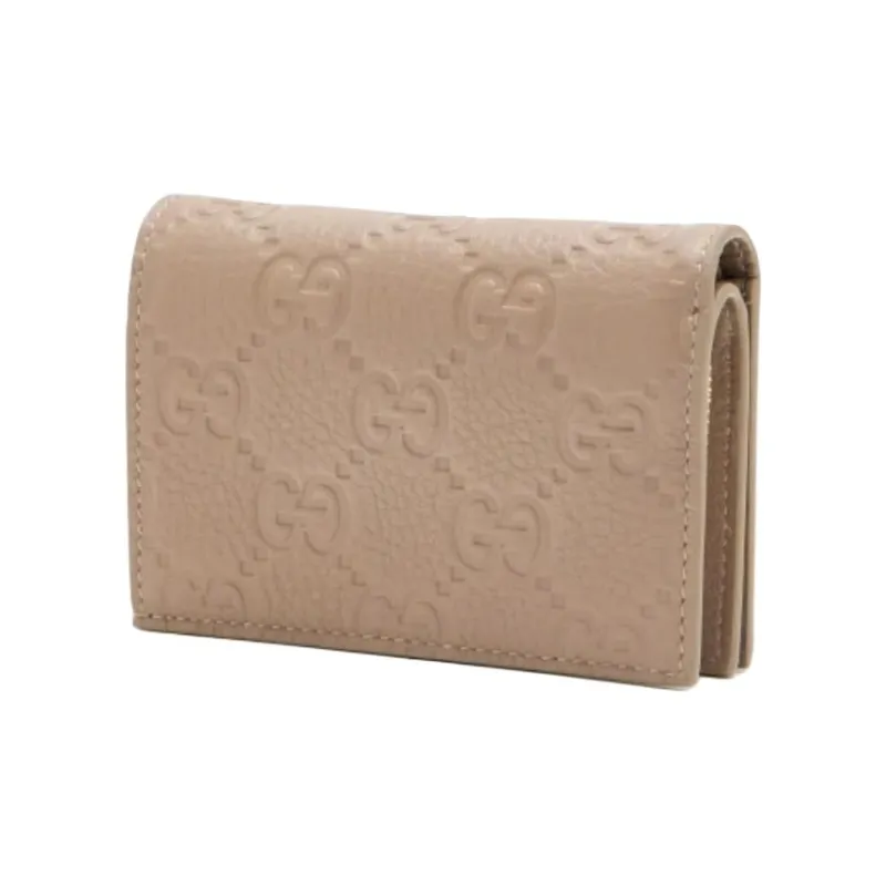 GUCCI GG Emblem Grain Leather Wallet Medium Size Women's Taupe-1