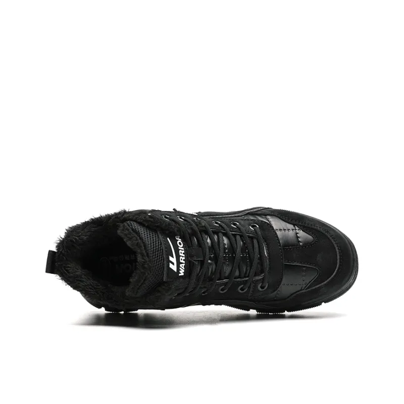 Warrior Fall And Winter Fleece-Lined Insulated Shoes Versatile Casual Athletic Shoes High-Top Work Boots Men's Black-2