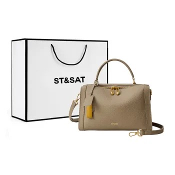ST&SAT Top Grain Cow Leather Handbag Regular Women's Pure Black/Dark Coffee/Red Brown/Light Gray