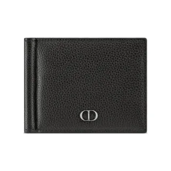 DIOR Cow Leather Cash Ticket Clip Wallet Card Holder Men's Black