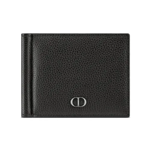 DIOR Cow Leather Cash Ticket Clip Wallet Card Holder Men's Black