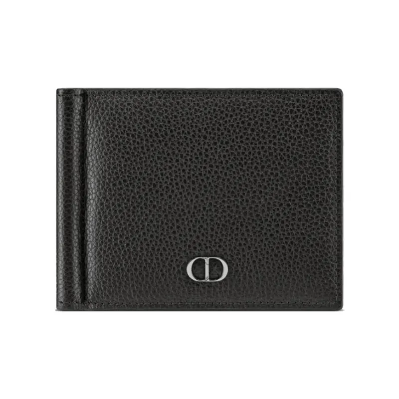 DIOR Cow Leather Cash Ticket Clip Wallet Card Holder Men's Black-0