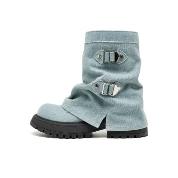 OULISASI Ankle Boots Women's Denim Blue