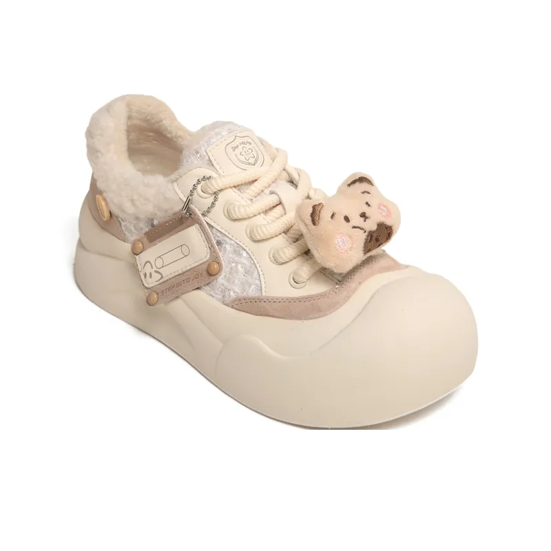 TTKJ Height Increasing Warmth Coverage Low Top Casual Shoes Women's Milk Tea Apricot-2