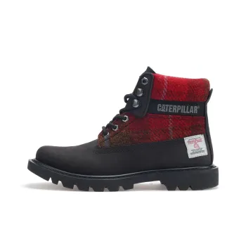 HarrisTweed x CAT Slip-Resistant Short Outdoor Boots Unisex Red Black