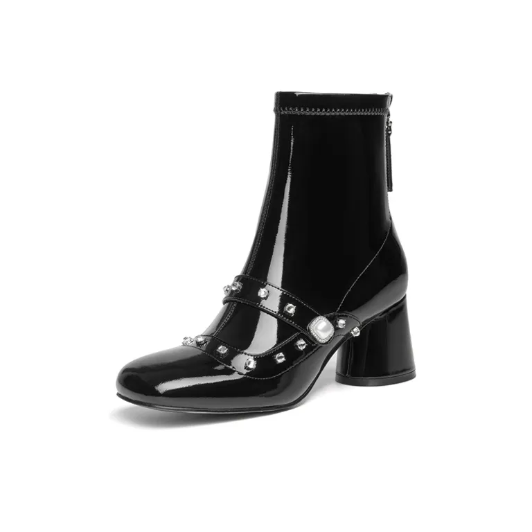 SHOESZOOO Elegant Fashion Boots Ankle Boots 6.5cm Women's Hepburn Black-1