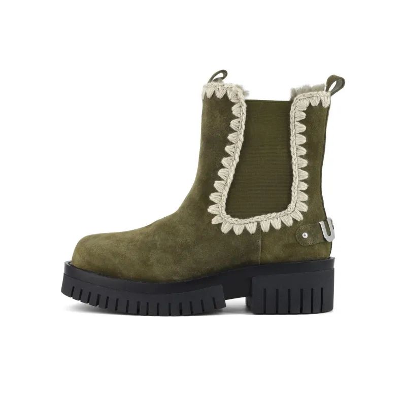 MOU Eskimo Short Chelsea Boots Women's Olive Green-0