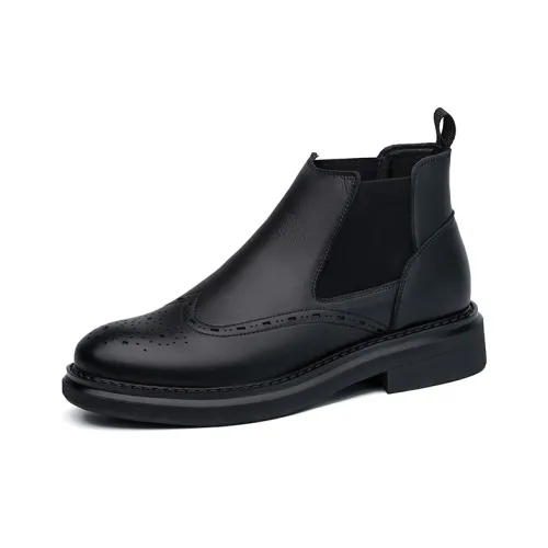 SULEGAO Short Chelsea Boots heeled High Heel Men's Black