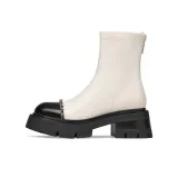 White Stretch Artificial Leather/Black Top Grain Cow Leather