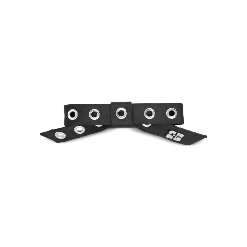 GANNI Denim Eyelet Bow Barrette-2