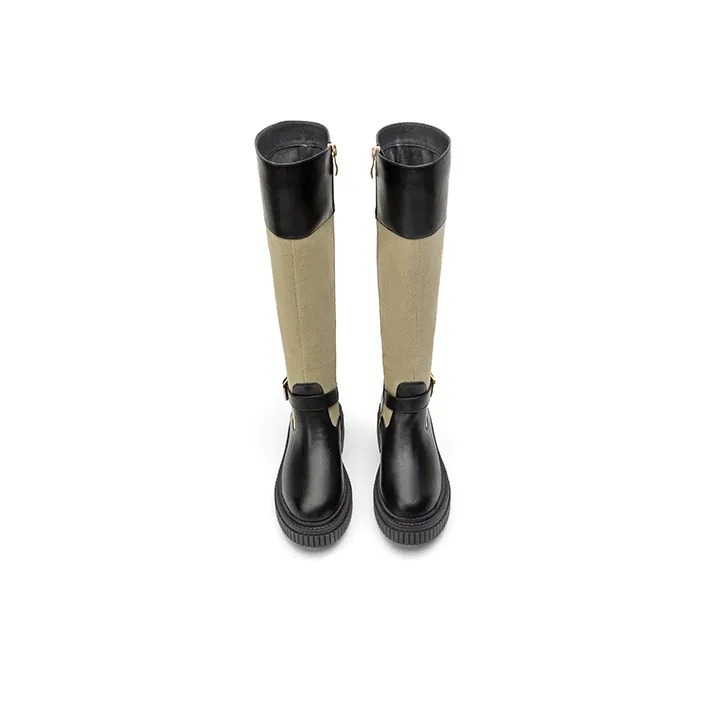 TOOMANYSHOES Knee high Boots Women's Black/Yellow-3
