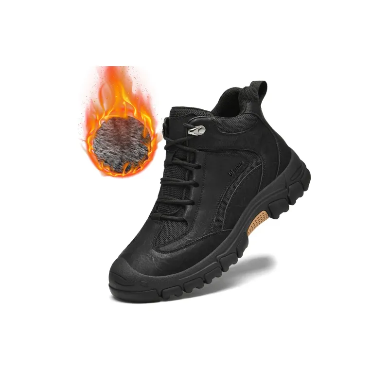 Wen Nai Warm Wear Resistant Cushioning Height Increasing Slip Resistant Ankle Length Outdoor Boots Men's Black-1