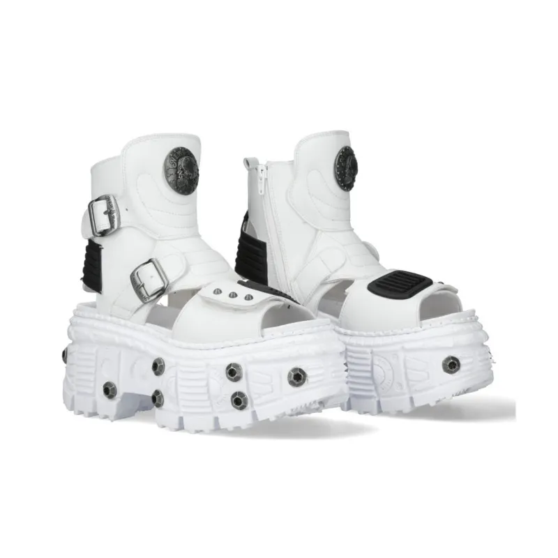 NEW ROCK Ankle Boots 10cm Unisex White-3