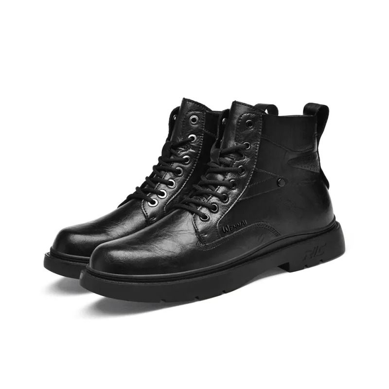 Wen Nai Short Martin Boot Low Heel Men's Black-2