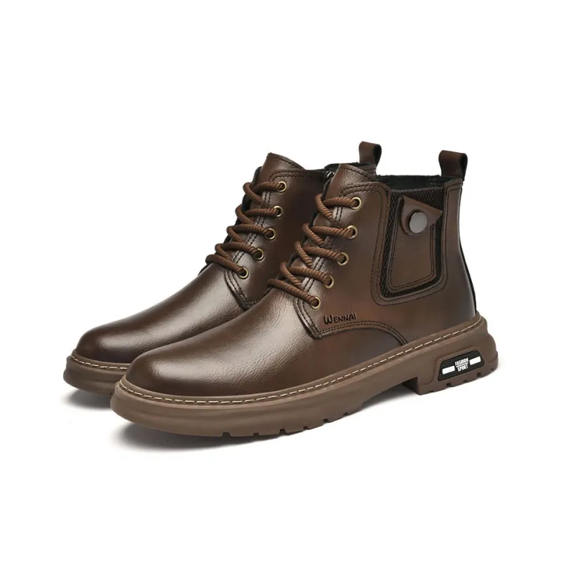 Wen Nai Short Martin Boot Men's Brown-2