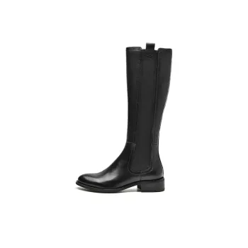 Beau Today Leather Embossed Color Change Knee-high Boots 3.8cm Women's Classic Black