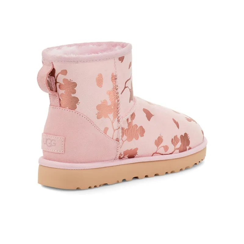 UGG Classic Mini Floral Foil Pink Red Fleece Lined Women's-3