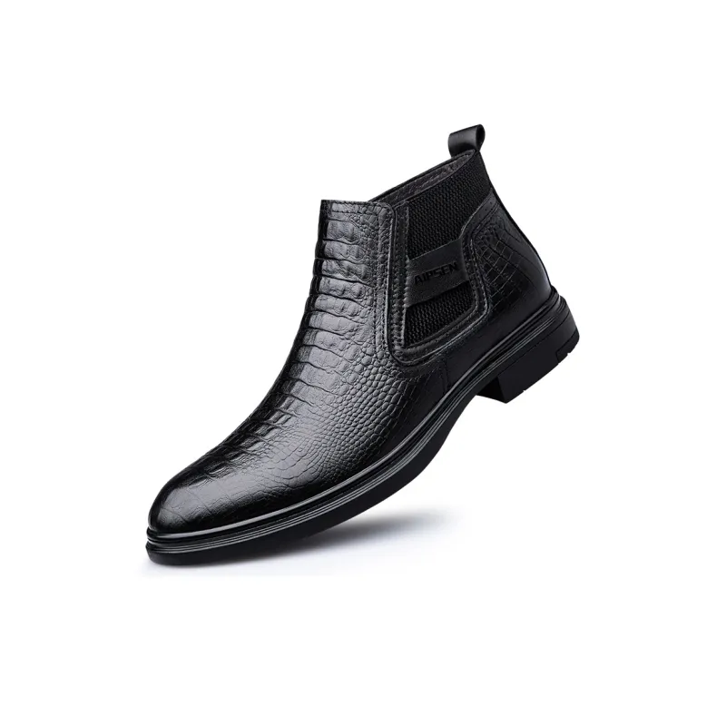 AIPSEN Short Chelsea Boots Men's Black Crocodile Pattern-3