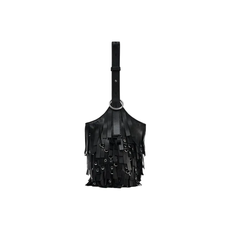 ZARA Sheepskin Bucket Bag Handbag Shoulder Bag Large Size Women's Black-0