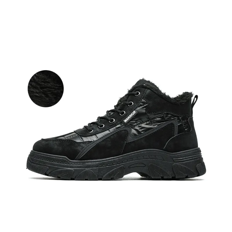 Warrior Fall And Winter Fleece-Lined Insulated Shoes Versatile Casual Athletic Shoes High-Top Work Boots Men's Black-1