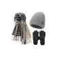 Scarf+Gray Thermal Knitted Hat+Black Glove