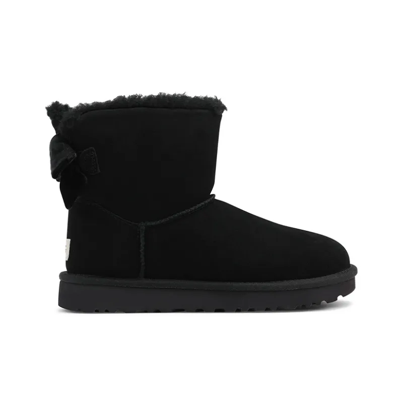 UGG Mini Bailey Bow Velvet Ribbon 2.0 Fleece Lined Black Women's-1