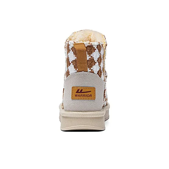 Warrior Thickened And Fleece Lined Insulated Shoes Thermal Short Snow Boots Women's Brown-3