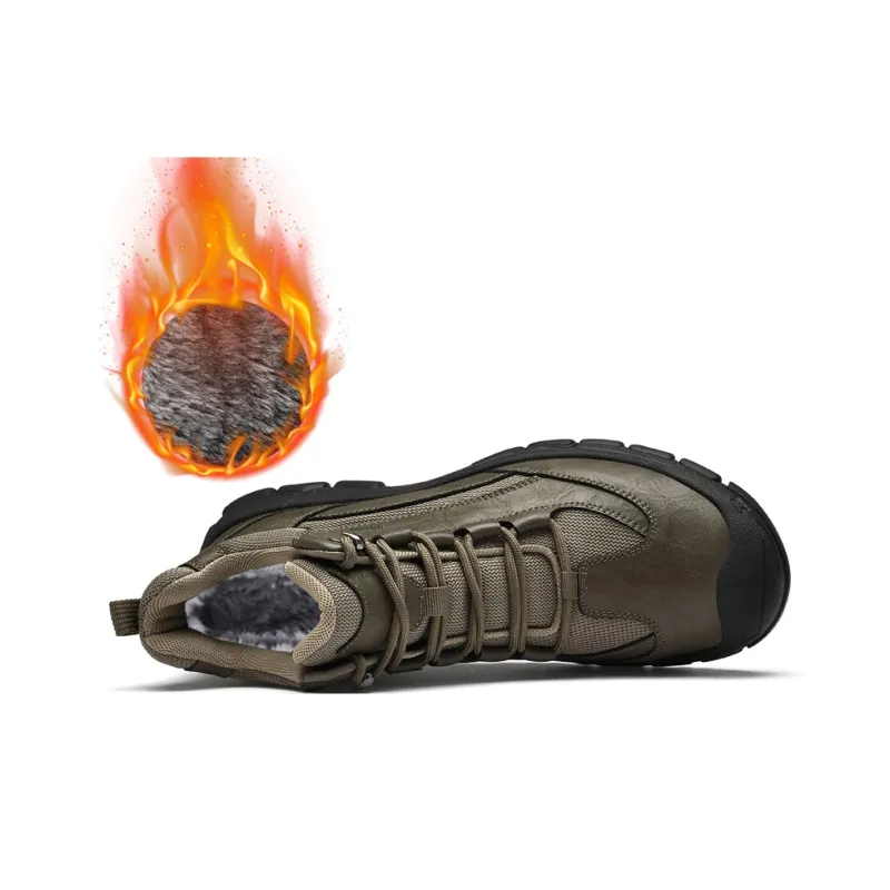 Wen Nai Warm Wear Resistant Cushioning Height Increasing Slip Resistant Short Outdoor Boots Men's Khaki-4
