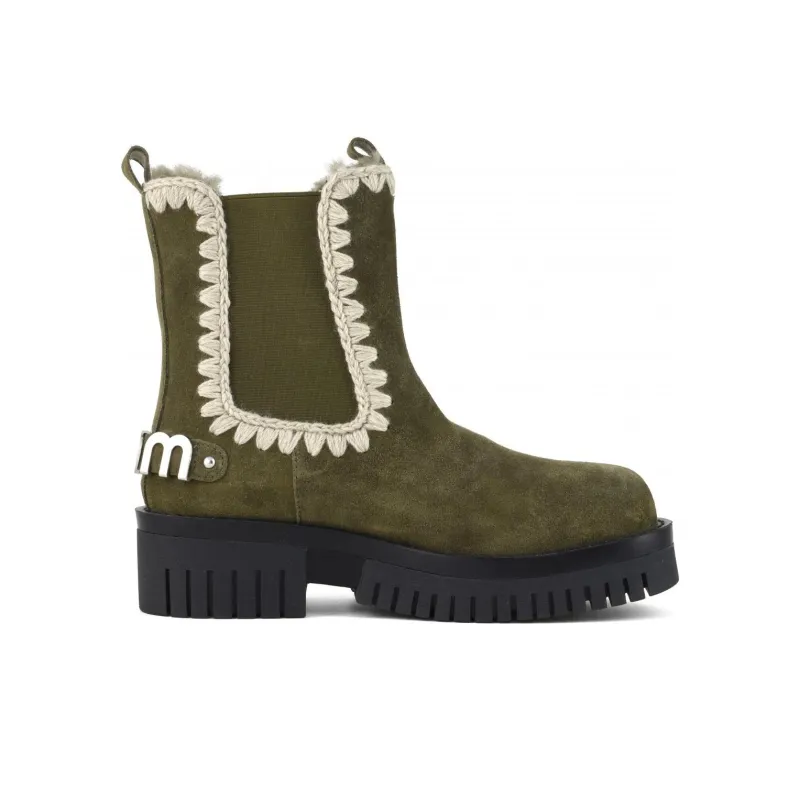 MOU Eskimo Short Chelsea Boots Women's Olive Green-1